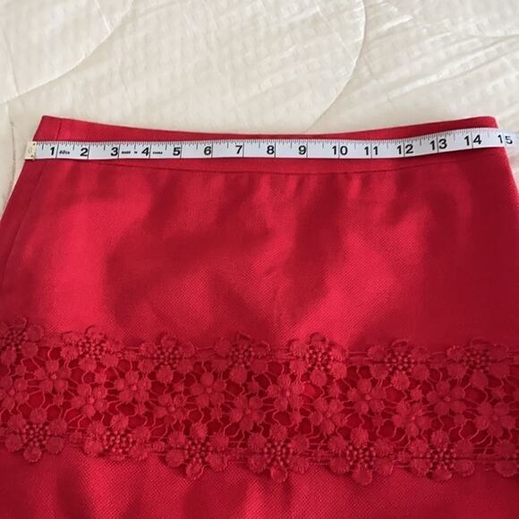 J Crew Lined Red Mini Skirt with Scalloped Hem Size 0 - Picture 7 of 11